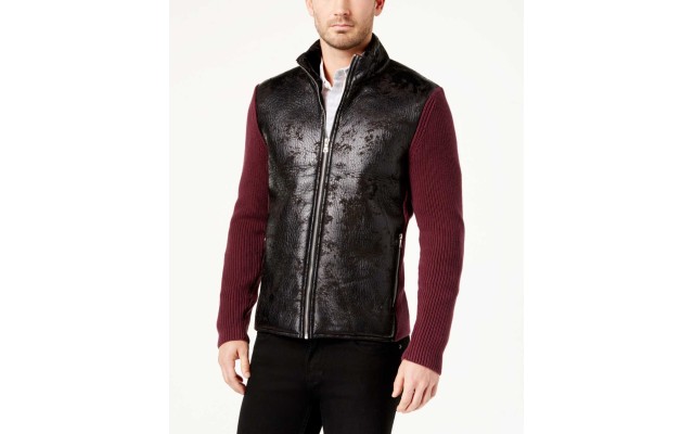  Men’s Swacket with Faux-Fur Lining (Dark Red, S)