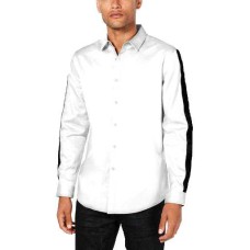 INC International Concepts Men’s Velvet Stripe Shirt (White, XXL)