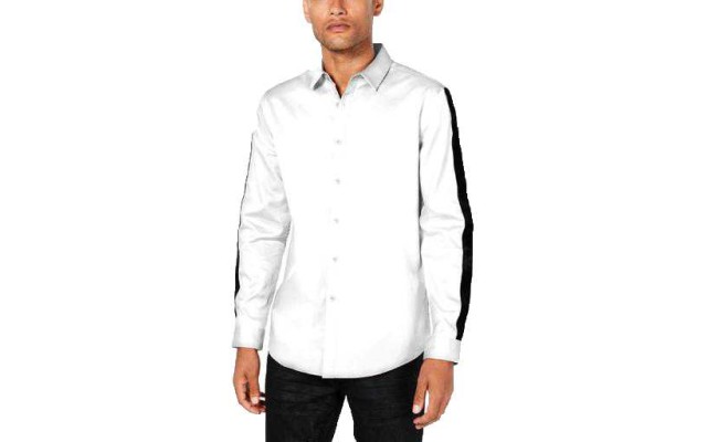  Men’s Velvet Stripe Shirt (White, XXL)