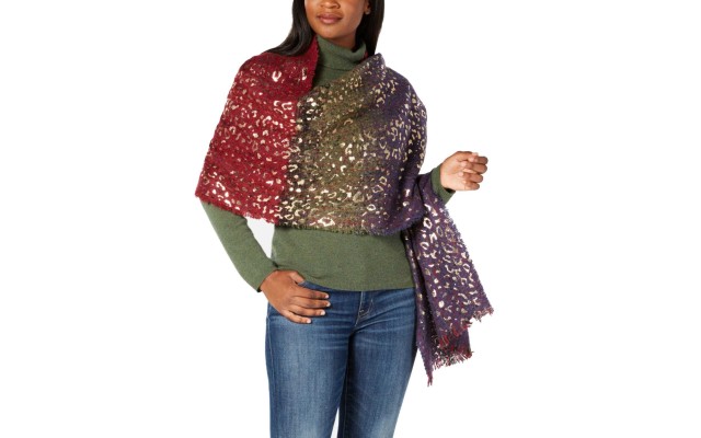  Metallic Animal-Print Blanket Wrap (Navy)