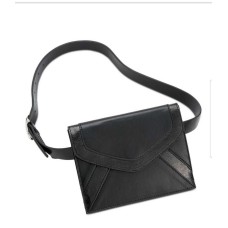 INC International Concepts Metallic-Detail Envelope Belt Bag (Black, M)