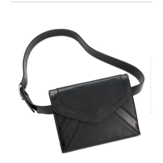  Metallic-Detail Envelope Belt Bag (Black, M)