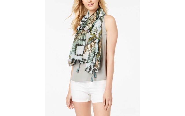  Metallic Shibori-Print Scarf – Green, One Size