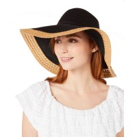 INC International Concepts Mixed Braid Colorblocked Floppy Hat (Black/Beige)