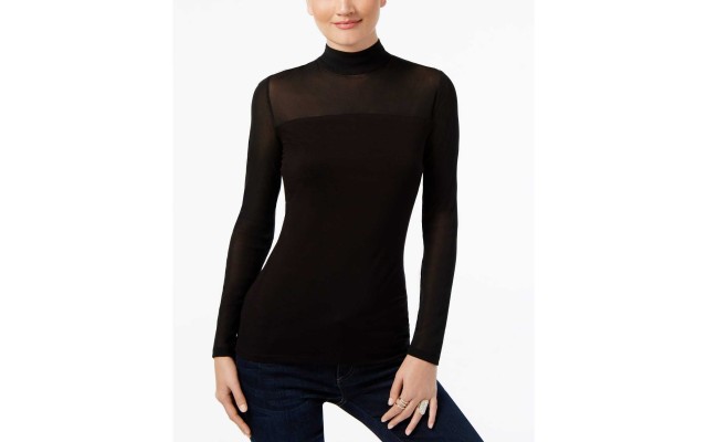  Mock-Turtleneck Illusion Top (Green, One Size)