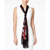 INC International Concepts Ombre Velvet Hearts Skinny Scarf Black & Red