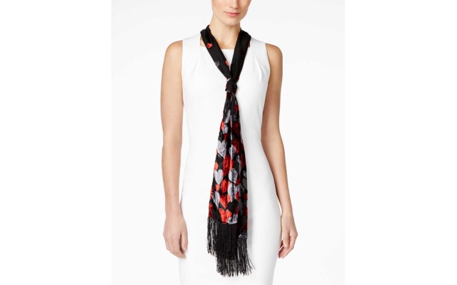  Ombre Velvet Hearts Skinny Scarf Black & Red