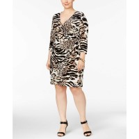 INC International Concepts Plus Animal-Print Wrap Dress (Black, 1X)