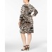  Plus Animal-Print Wrap Dress (Black, 1X)