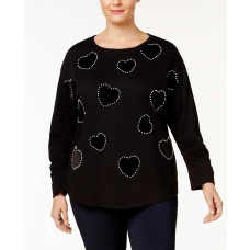 INC International Concepts Plus Embellished Sweatshirt (Black, 1X)