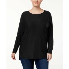 Inc International Concepts Plus  Long-Sleeve High-Low Top (Black, 2X)