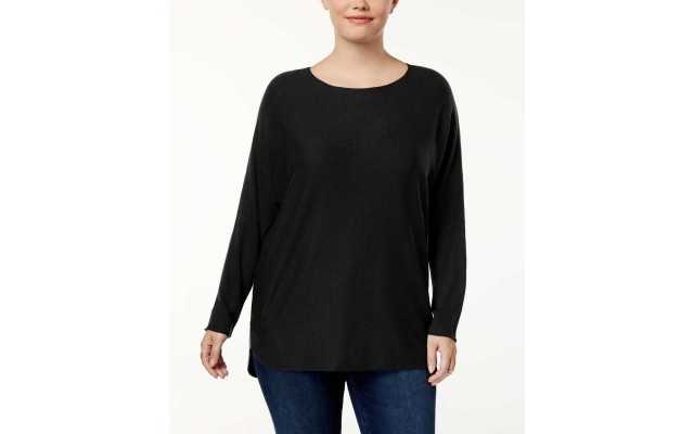  Plus  Long-Sleeve High-Low Top (Black, 2X)