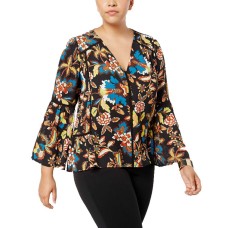 INC International Concepts Plus  Printed Top (Black, 1X)
