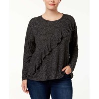 INC International Concepts Plus Ruffle-Front Sweatshirt (Dark Gray, 1X)