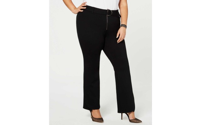  Plus Size Belted Ponte Bootcut Pants (Black, 24W)