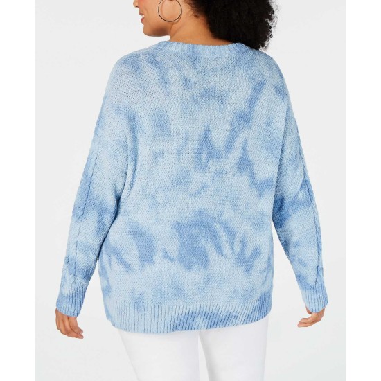  Plus Size Chunky Cable-Knit Sweater (Navy, 2X)