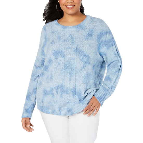  Plus Size Chunky Cable-Knit Sweater (Navy, 2X)