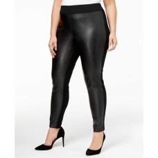 INC International Concepts Plus Size Faux-Leather Front Skinny Pants (Black, 14W)