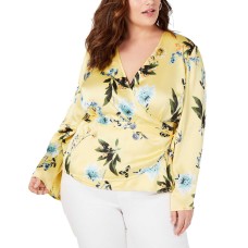 INC International Concepts Plus Size Floral Wrap Top (Yellow, 2X Plus)
