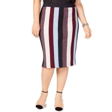 INC International Concepts Plus Size Metallic Striped Skirt (Port, 3X)