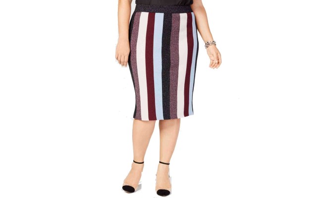  Plus Size Metallic Striped Skirt (Port, 3X)