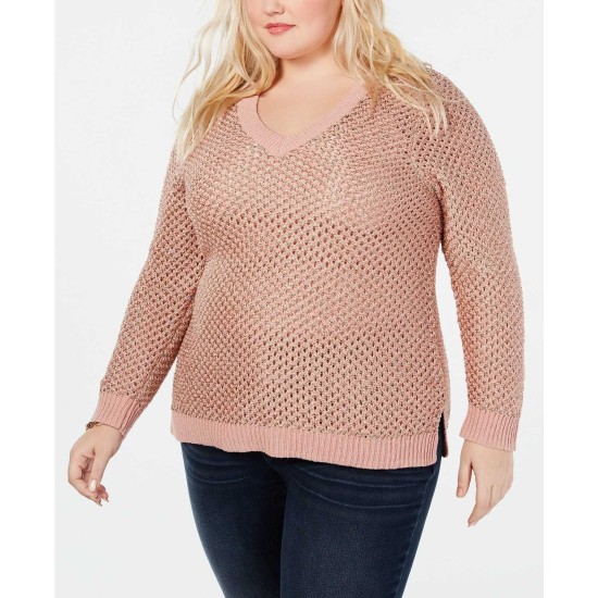  Plus Size Pointelle Pullover Sweater (Pastek Pİnk,2X)