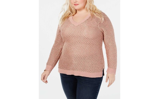  Plus Size Pointelle Pullover Sweater (Pastek Pİnk,2X)