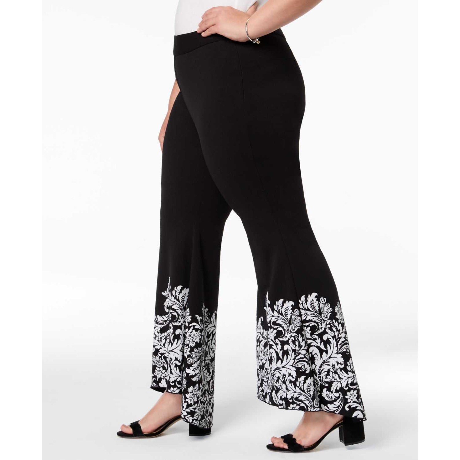 INC International Concepts Plus Size Printed Tulip Hem Pants (Black, 20W)