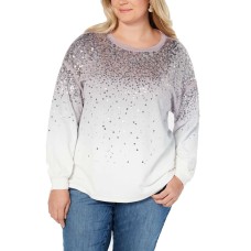INC International Concepts Plus Size Sequined Dip-Dye Sweatshirt (Medıum Red, 3X Plus)