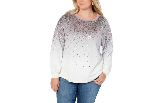  Plus Size Sequined Dip-Dye Sweatshirt (Medıum Red, 3X Plus)