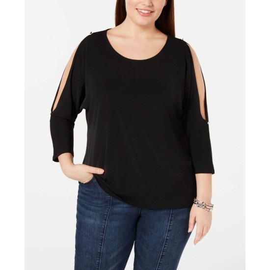  Plus Size Woman’s Embellished Cold-Shoulder Top (Black, 4-XL)