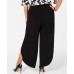  Plus Size Woman’s Soft Overlay Wide-Leg Pants (Black, 3XL)