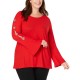  Plus Size Women’s Embellished Sleeve Top (Red, 0X)