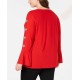  Plus Size Women’s Embellished Sleeve Top (Red, 0X)