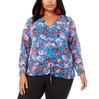 INC International Concepts Plus Size Women’s Floral-Print Ruched Pullover Shirt Tops