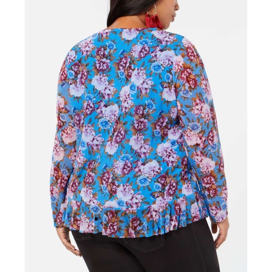  Plus Size Women’s Floral-Print Ruched Pullover Shirt Tops
