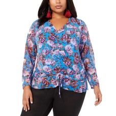INC International Concepts Plus Size Women’s Floral-Print Ruched Pullover Shirt Tops