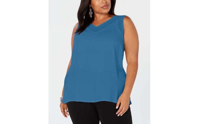  Plus Size Women’s Sheer-Trim Tank T-Shirt Tops