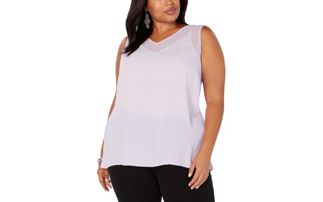  Plus Size Women’s Sheer-Trim Tank T-Shirt Tops