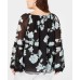  Printed Bell-Sleeve Blouse (Black, 2X Plus Size)
