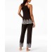  Printed-Hem Pajama Set (Black, XS)