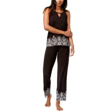 INC International Concepts Printed-Hem Pajama Set (Black, XS)