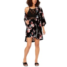 INC International Concepts Printed Velvet Wrap Robe (Black, 2X)