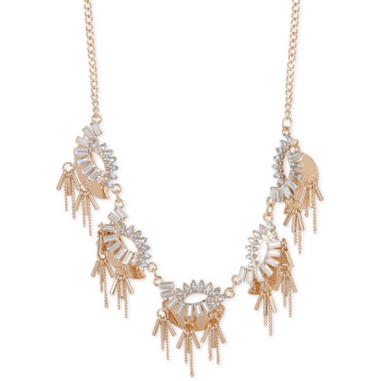  Rose Gold-Tone Crystal and Chain Statement Necklace – Rose Gold
