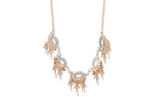  Rose Gold-Tone Crystal and Chain Statement Necklace – Rose Gold