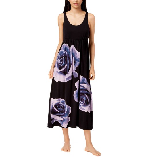  Rose-Graphic Nightgown (Black, XS)