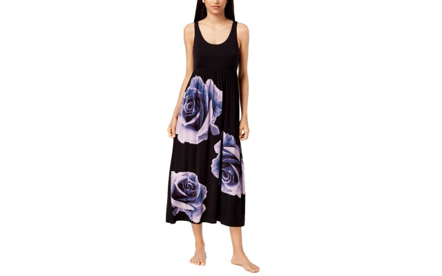  Rose-Graphic Nightgown (Black, XS)