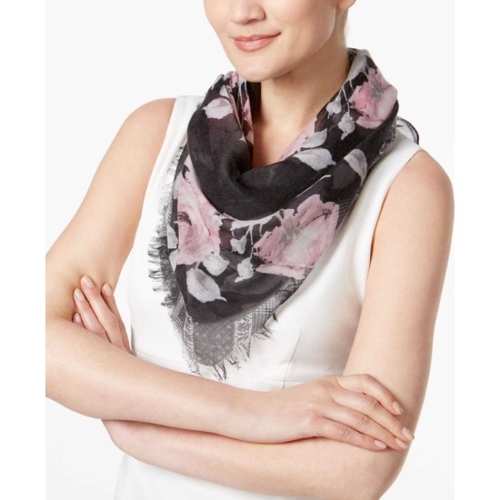  Rose-Print Triangle Scarf (Black, One Size)