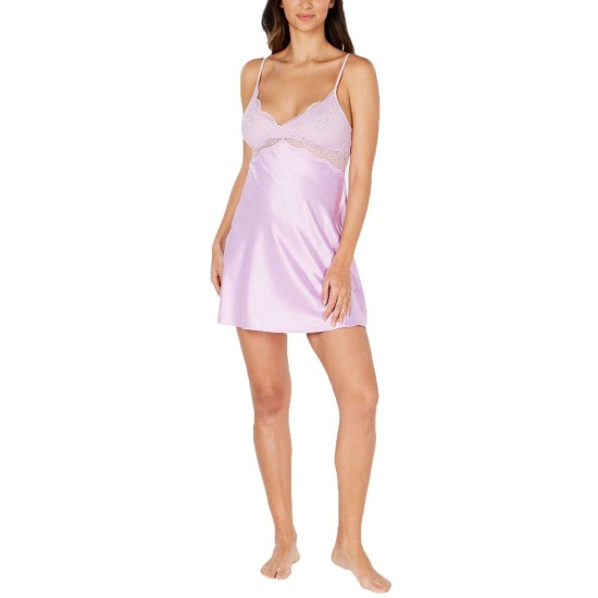  Satin Lace-Trimmed Jacquard Chemise Nightgown (Purple, 2XL)