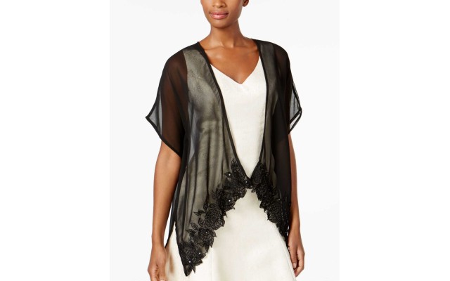  Scalloped Floral Kimono Scarf (Black)
